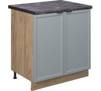 Vicco Meuble bas sous-évier Fame-Line, 80 cm , PT Anthracite, Bleu clair-gris/Chêne de force doré