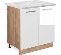 Vicco meuble bas sous-évier Fame-Line, 80 cm , PT Marbre, Blanc Haute brillance/Chêne de force doré