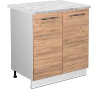 Vicco meuble bas sous-évier Fame-Line, 80 cm , PT Marbre, Chêne de force doré/Blanc