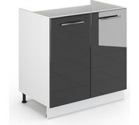 Vicco Meuble Bas sous-évier Fame-Line, Anthracite Haute Brillance/Blanc, 80 cm sans Plan de Travail