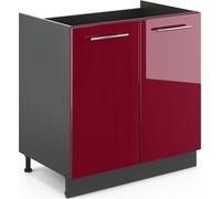 Vicco meuble bas sous-évier Fame-Line, Rouge bordeaux Haute brillance, 80 cm sans plan de travail