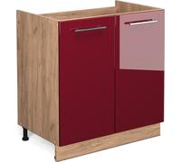 Vicco meuble bas sous-évier Fame-Line, 80 cm sans plan de travail, Rouge bordeaux Haute brillance/Chêne de force doré
