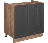 Vicco Meuble bas sous-évier Fame-Line, 80cm , PT Chêne, Gris foncé/Chêne de force doré