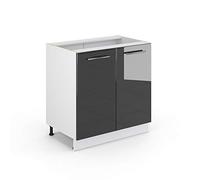 Vicco Meuble Bas sous-évier Fame-Line, Anthracite Haute Brillance, 80cm avec étagère, sans PT, à Combiner avec d'autres modules de la série Fame-Line