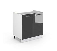Vicco Meuble Bas sous-évier Fame-Line, Anthracite Haute Brillance/Blanc, 80 cm sans Plan de Travail