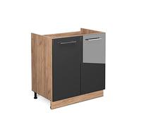 Vicco Meuble Bas sous-évier Fame-Line, Anthracite Haute Brillance, 80cm sans PT, à Combiner avec d'autres modules de la série Fame-Line