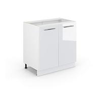 Vicco Meuble Bas sous-évier Fame-Line, Blanc Haute Brillance, 80cm avec étagère, sans PT, à Combiner avec d'autres modules de la série Fame-Line