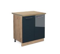 Vicco Meuble Bas sous-évier Fame-Line, Bleu foncé Brillant, 80cm, PT Chêne, à Combiner avec d'autres modules de la série Fame-Line