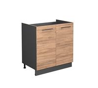 Meuble bas sous-évier Fame-Line, 80cm sans PT, Chêne de force doré, Anthracite, Vicco