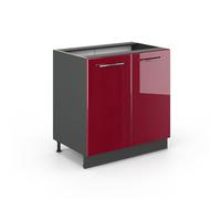 Vicco Meuble Bas sous-évier Fame-Line, Rouge Bordeaux Haute Brillance, 80cm avec étagère, sans PT, à Combiner avec d'autres modules de la série Fame-Line