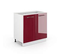 Vicco Meuble Bas sous-évier Fame-Line, Rouge Bordeaux Haute Brillance, 80cm avec étagère, sans PT, à Combiner avec d'autres modules de la série Fame-Line
