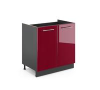 Vicco Meuble Bas sous-évier Fame-Line, Rouge Bordeaux Haute Brillance/Anthracite, 80 cm sans Plan de Travail