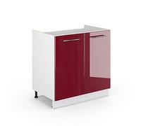 Vicco Meuble Bas sous-évier Fame-Line, Rouge Bordeaux Haute Brillance, 80cm sans PT, à Combiner avec d'autres modules de la série Fame-Line