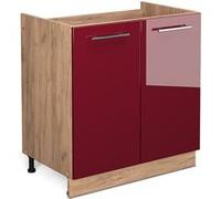 Vicco Meuble Bas sous-évier Fame-Line, Rouge Bordeaux Haute Brillance/Chêne de Force doré, 80 cm sans Plan de Travail