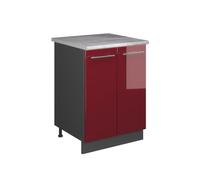 Vicco Meuble Bas sous-évier Fame-Line, Rouge Bordeaux Haute Brillance/Anthracite, 60cm, à Combiner avec d'autres modules de la série Fame-Line