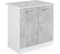 Vicco meuble bas sous-évier R-Line, 80 cm avec plan de travail, Béton/Blanc