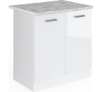 Meuble bas sous-évier R-Line, 80 cm , PT Marbre, Blanc Haute brillance, Vicco