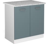 Vicco meuble bas sous-évier R-Line, 80 cm avec plan de travail, Bleu-gris/Blanc