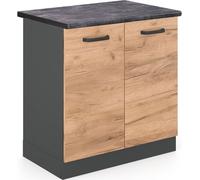 Vicco meuble bas sous-évier R-Line, 80 cm , PT Anthracite, Chêne de force doré/Anthracite