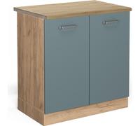 Vicco meuble bas sous-évier R-Line, 80 cm , PT Chêne, Bleu-gris/Chêne de force doré