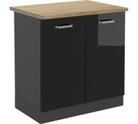 Vicco meuble bas sous-évier R-Line, 80 cm , PT Chêne, Noir Haute brillance/Anthracite