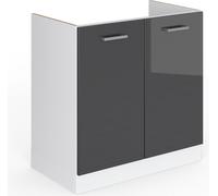 Vicco meuble bas sous-évier R-Line, 80 cm sans plan de travail, Anthracite Haute brillance/Blanc