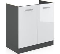 Vicco meuble bas sous-évier R-Line, 80 cm sans plan de travail, Blanc Haute brillance/Anthracite