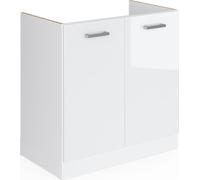 Vicco Meuble Bas sous-évier R-Line, Blanc Haute Brillance/Blanc, 80 cm sans Plan de Travail