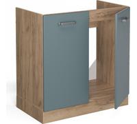 Vicco Meuble Bas sous-évier R-Line, Bleu-Gris/Chêne de Force doré, 80 cm sans Plan de Travail