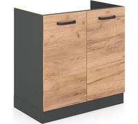 Meuble bas sous-évier R-Line, 80cm sans PT, Chêne de force doré, Anthracite, Vicco