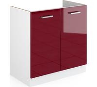 Vicco Meuble Bas sous-évier R-Line, Rouge Bordeaux Haute Brillance/Blanc, 80 cm sans Plan de Travail
