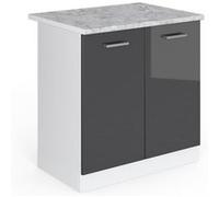 Vicco Meuble bas sous-évier R-Line, Anthracite Haute brillance, 80cm , PT Marbre Anthracite Haute brillance G