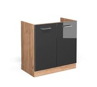 Vicco Meuble Bas sous-évier R-Line, Anthracite Haute Brillance, 80cm sans PT, pour Une Combinaison Libre au Sein de systèmes de Cuisine modulaires