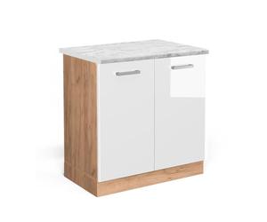 Vicco Meuble Bas sous-évier R-Line, Blanc Haute Brillance, 80cm PT Marbre, pour Une Combinaison Libre au Sein de systèmes de Cuisine modulaires