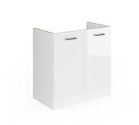 Vicco Meuble Bas sous-évier R-Line, Blanc Haute Brillance/Blanc, 80 cm sans Plan de Travail
