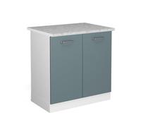 Vicco Meuble Bas sous-évier R-Line, Bleu-Gris, 80cm | 2 Portes · Plan de travail incl. · Pieds réglables en hauteur · Grand espace intérieur ✓ · Librement combinable