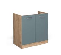 Vicco Meuble Bas sous-évier R-Line, Bleu-Gris, 80cm | 2 Portes · Sans plan de travail · Pieds réglables en hauteur · Grand espace intérieur ✓ · Librement combinable
