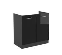 Meuble bas sous-évier R-Line, 80cm sans PT, Noir Haute brillance, Anthracite, Vicco