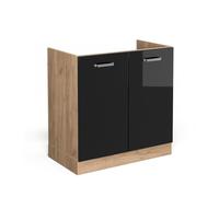 Vicco Meuble Bas sous-évier R-Line, Noir Haute Brillance, 80cm sans PT, pour Une Combinaison Libre au Sein de systèmes de Cuisine modulaires