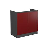 Vicco Meuble Bas sous-évier R-Line, Rouge/Anthracite, 80 cm J-Shape, sans Plan de Travail