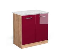 Vicco Meuble Bas sous-évier R-Line, Rouge Brillant, 80cm PT Marbre