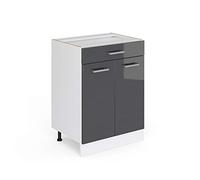Vicco Meuble Bas Universel R-Line, Anthracite Haute Brillance, 60cm | avec tiroirs, sans PT, adapté au rangement peu encombrant dans les cuisines équipées