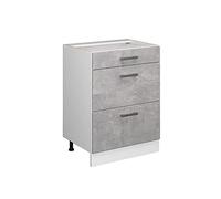 Vicco Meuble Bas Universel R-Line, Béton/Blanc, 60 cm avec tiroirs, sans Plan de Travail