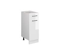 Vicco Meuble Bas Universel R-Line, Blanc Haute Brillance, 30cm | avec tiroir, sans PT, adapté au rangement peu encombrant dans les cuisines équipées