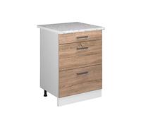 Vicco Meuble Bas Universel R-Line, Sonoma, 60cm avec tiroirs, Convient pour Le Rangement des Accessoires de Nettoyage et d’Entretien ménager