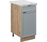 Vicco Meuble cuisine Fame-Line, 40 cm , PT Marbre, Bleu clair-gris/Chêne de force doré