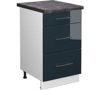 Vicco meuble cuisine Fame-Line, 50 cm , PT Anthracite, Bleu foncé brillant/Blanc