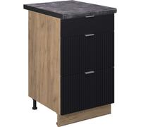 Vicco Meuble cuisine Fame-Line, 50 cm , PT Anthracite, Noir rayé/Chêne de force doré