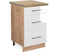 Vicco meuble cuisine Fame-Line, 50 cm , PT Chêne, Blanc Haute brillance/Chêne de force doré