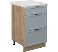 Vicco Meuble cuisine Fame-Line, 50 cm , PT Marbre, Bleu clair-gris/Chêne de force doré